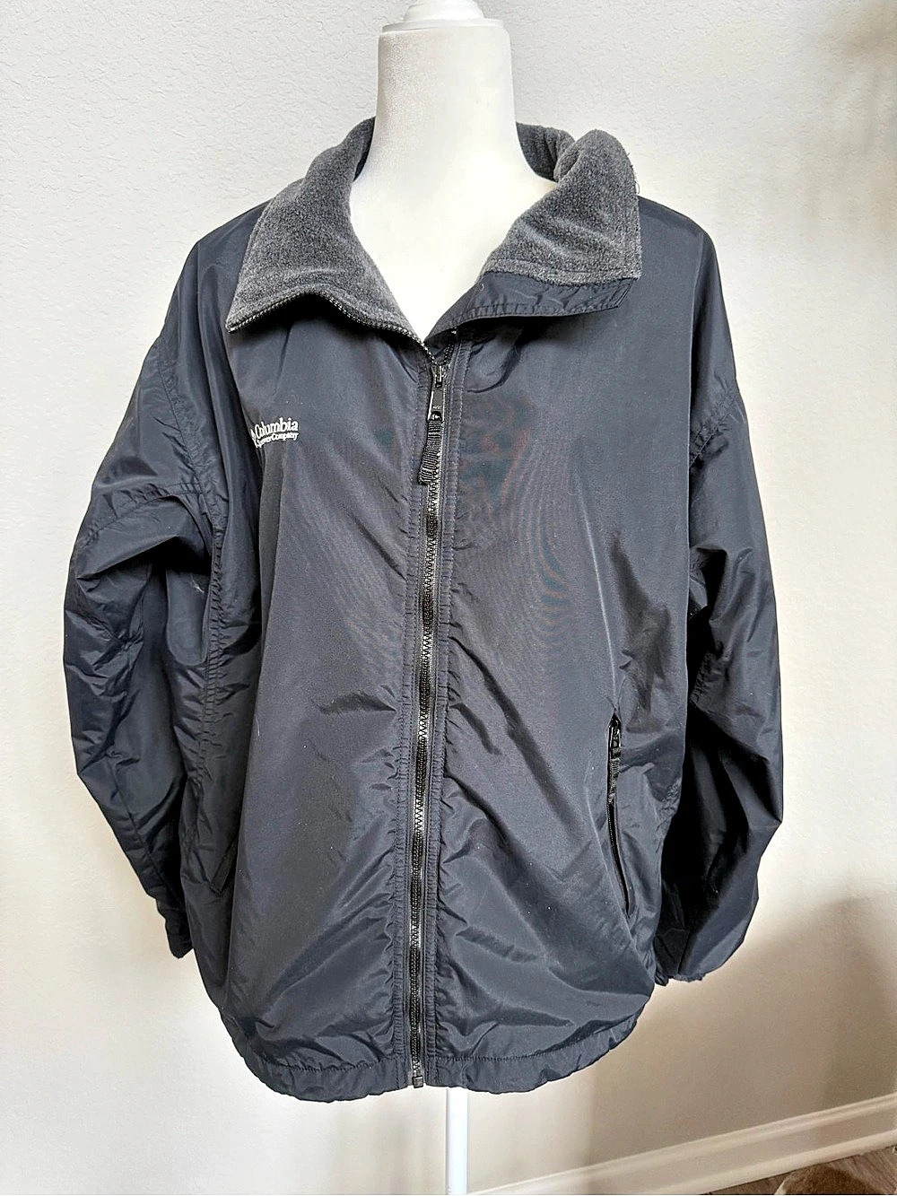 Vintage Columbia Fleece Lined Jacket Black Gorpcore Windbreaker Men’s M